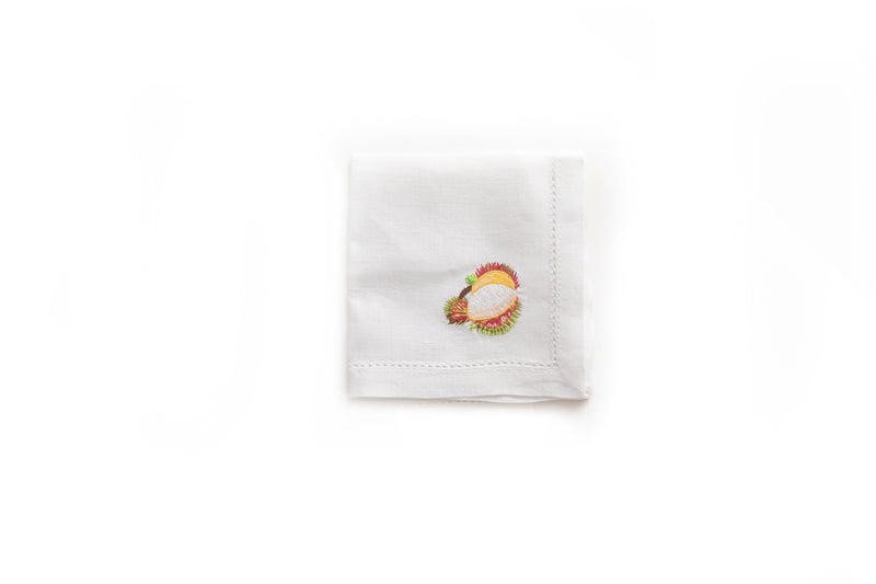 Cocktail Napkin with Hand Embroidered Rambutan