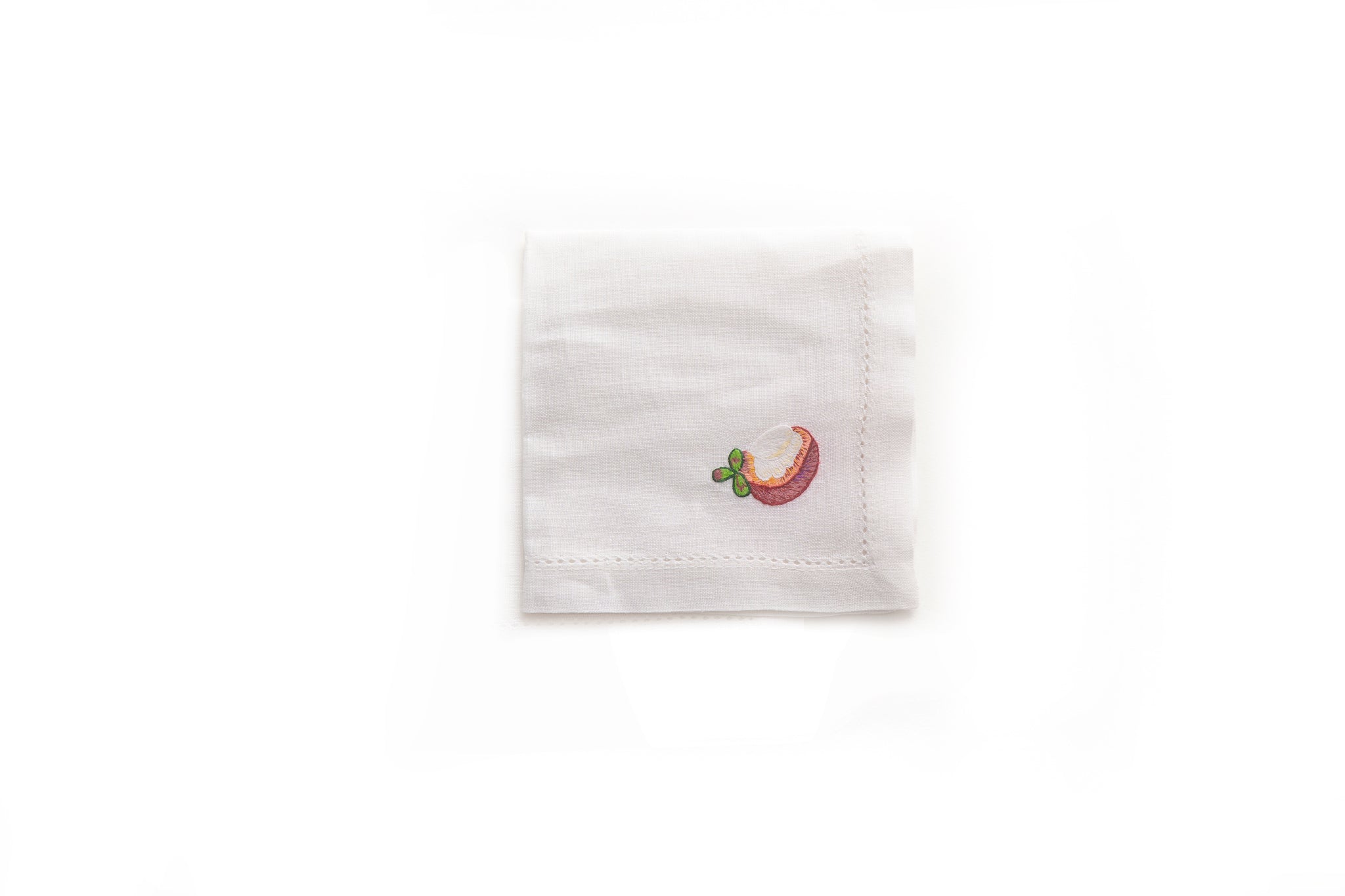 Cocktail Napkin with Hand Embroidered Mangosteen
