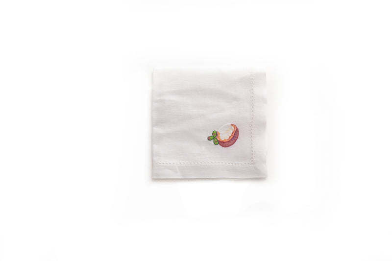 Cocktail Napkin with Hand Embroidered Mangosteen