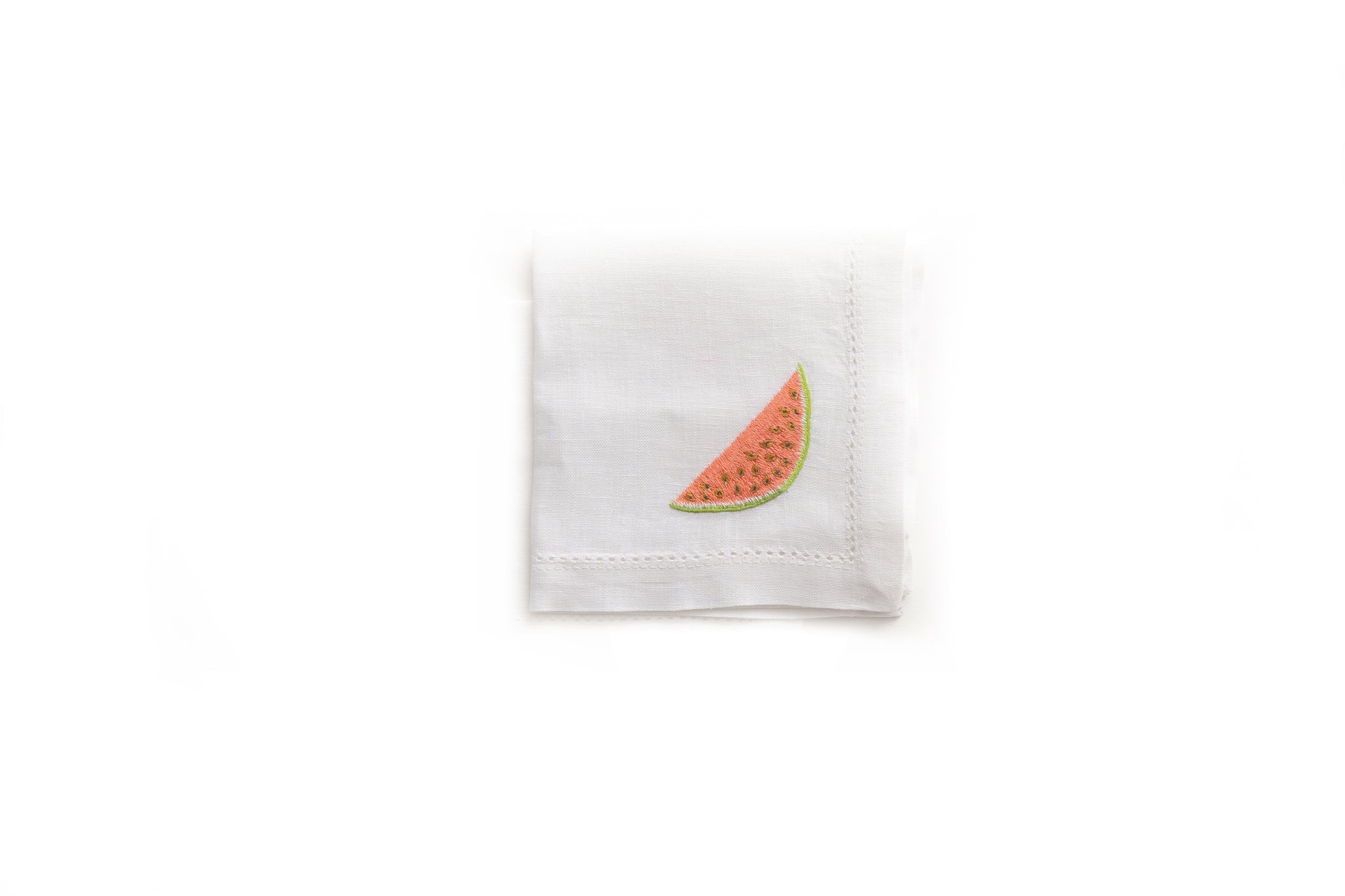 Cocktail Napkin with Hand Embroidered Watermelon