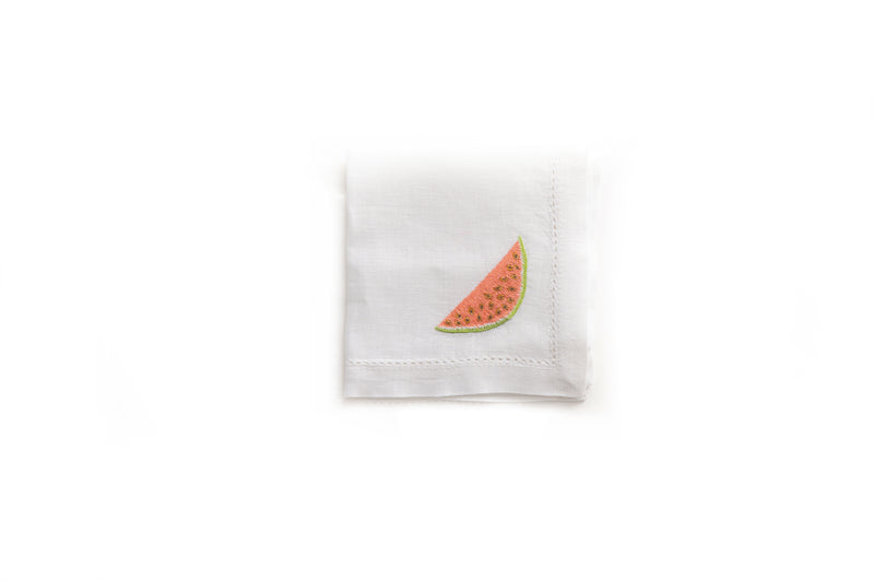 Cocktail Napkin with Hand Embroidered Watermelon