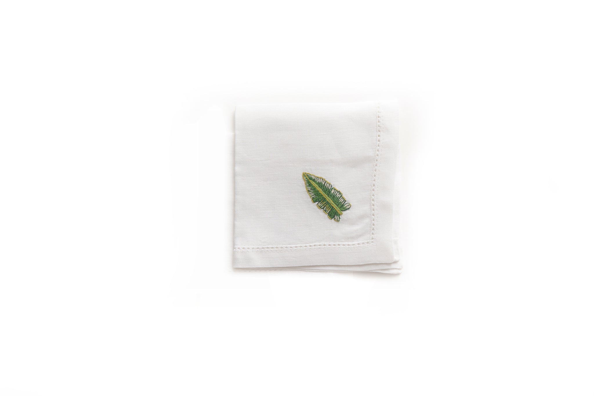 Cocktail Napkin with Hand Embroidered Banana Leaf