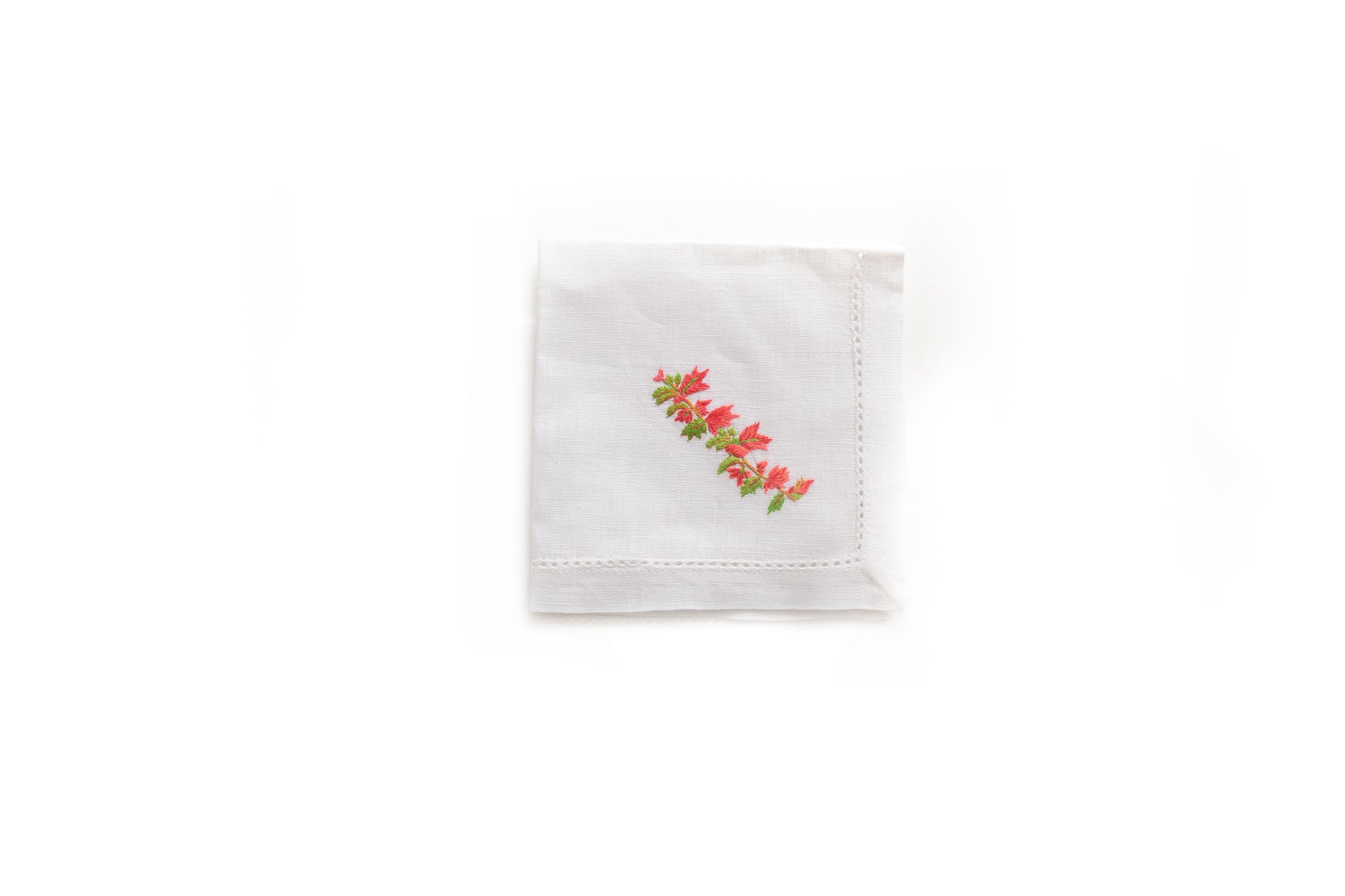 Cocktail Napkin with Hand Embroidered Bougainvillea