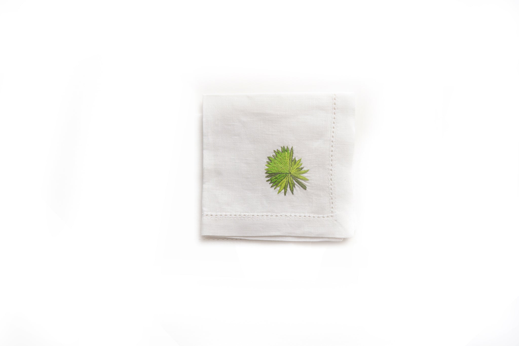 Cocktail Napkin with Hand Embroidered Anahaw Leaf