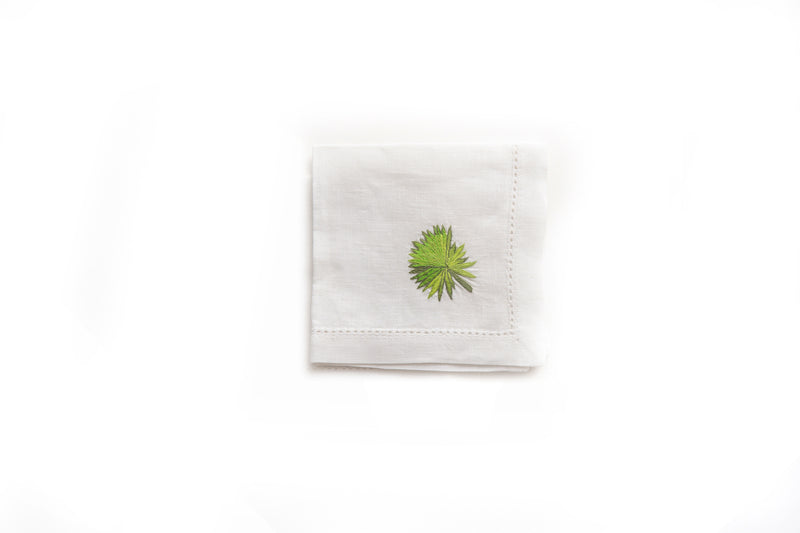 Cocktail Napkin with Hand Embroidered Anahaw Leaf