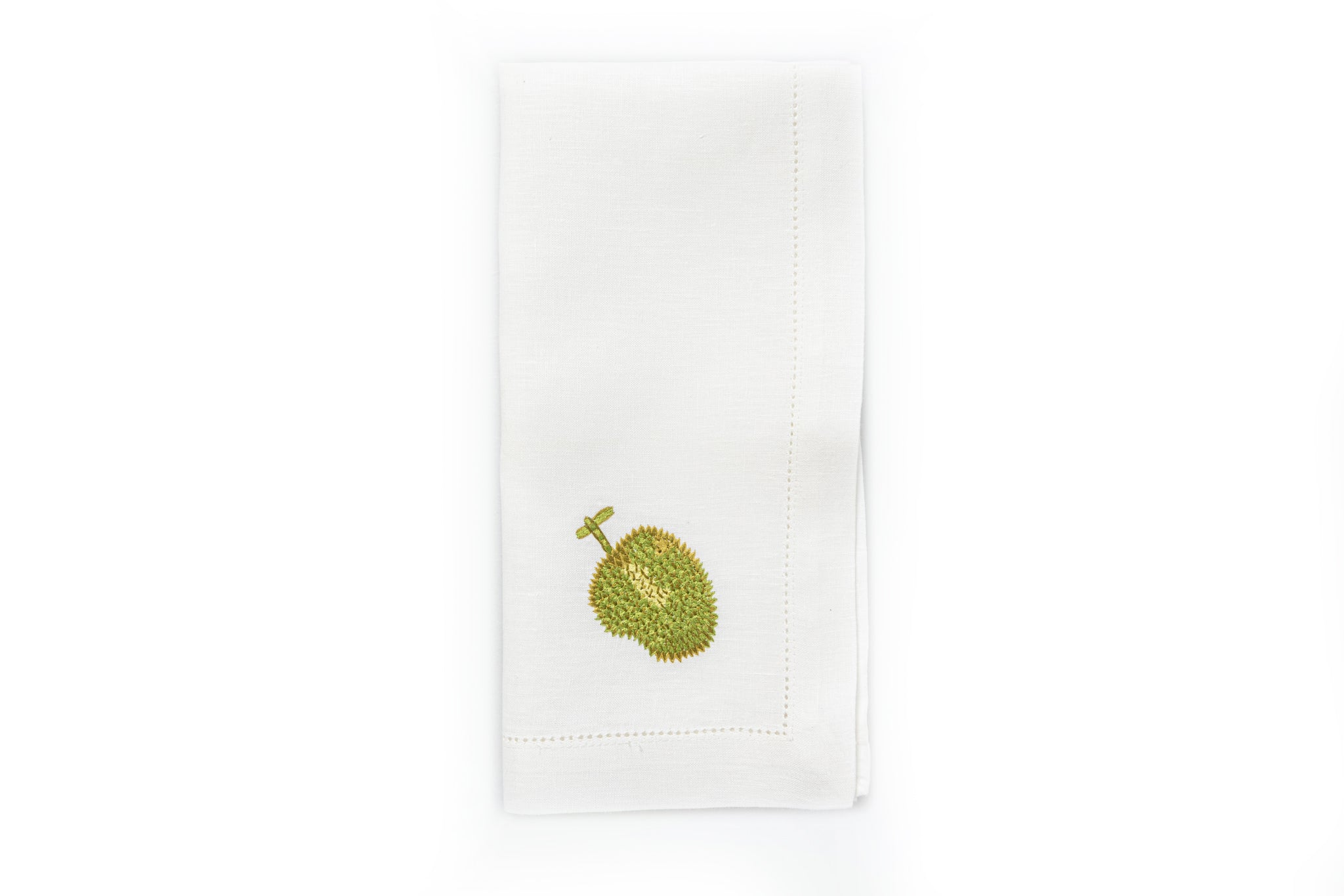 White Napkin with Hand Embroidered Durian