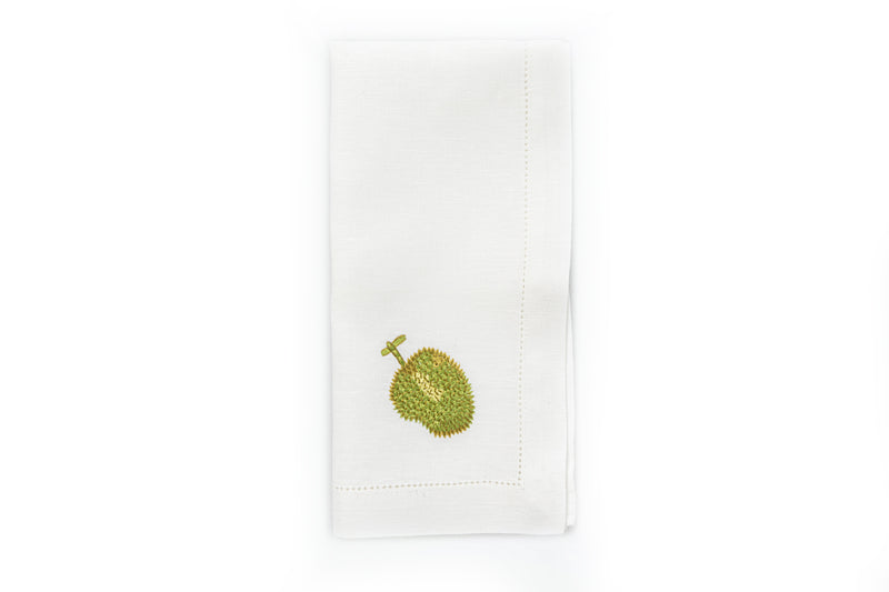 White Napkin with Hand Embroidered Durian