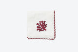 Cocktail Napkin with Embroidered Burgundy Coral, Set of 4