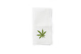 White Napkin with Hand Embroidered Cannabis Leaf
