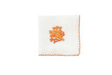 Cocktail Napkin with Embroidered Orange Coral, Set of 4
